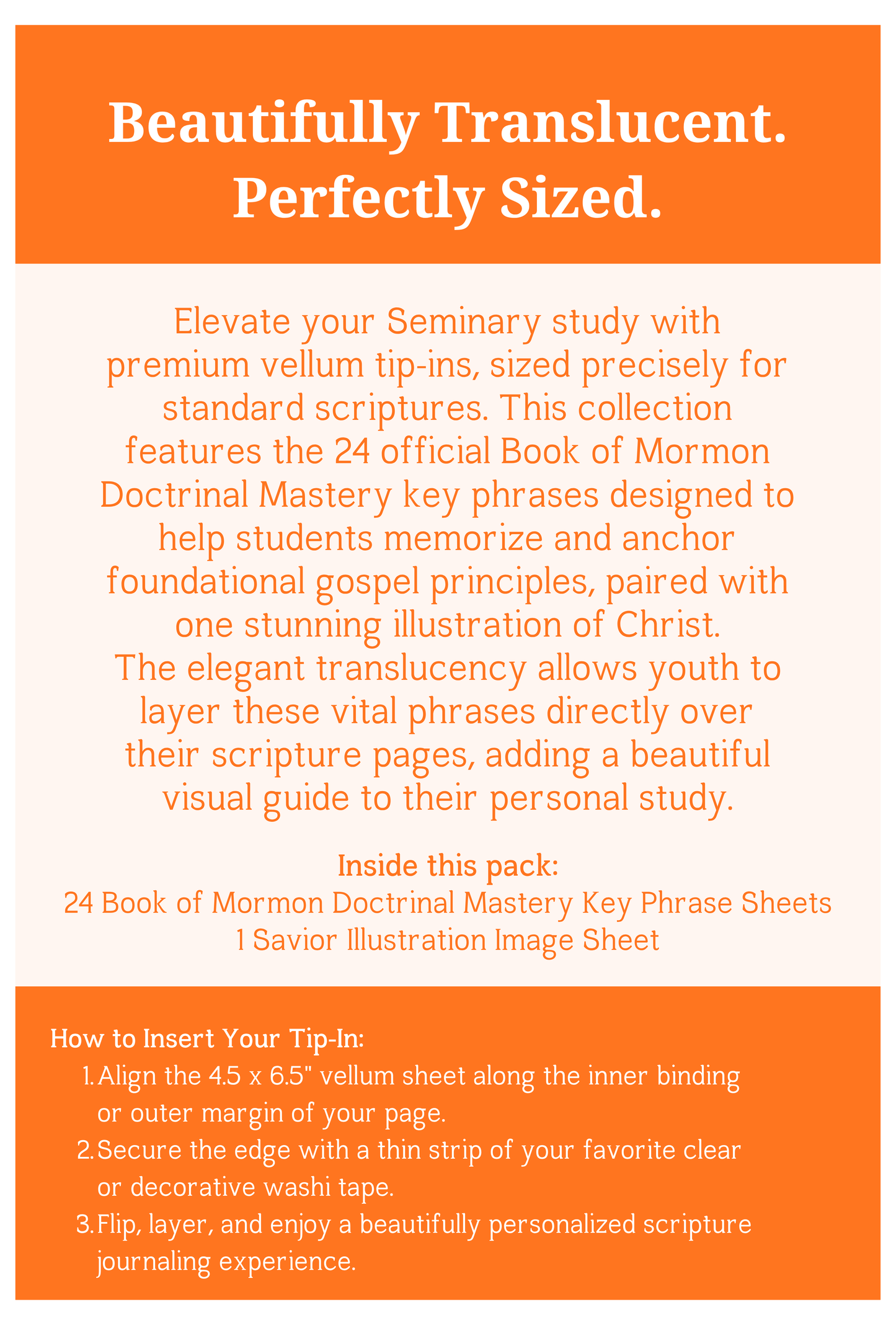Book of Mormon Seminary Doctrinal Mastery Vellum inserts. 25-Piece Set