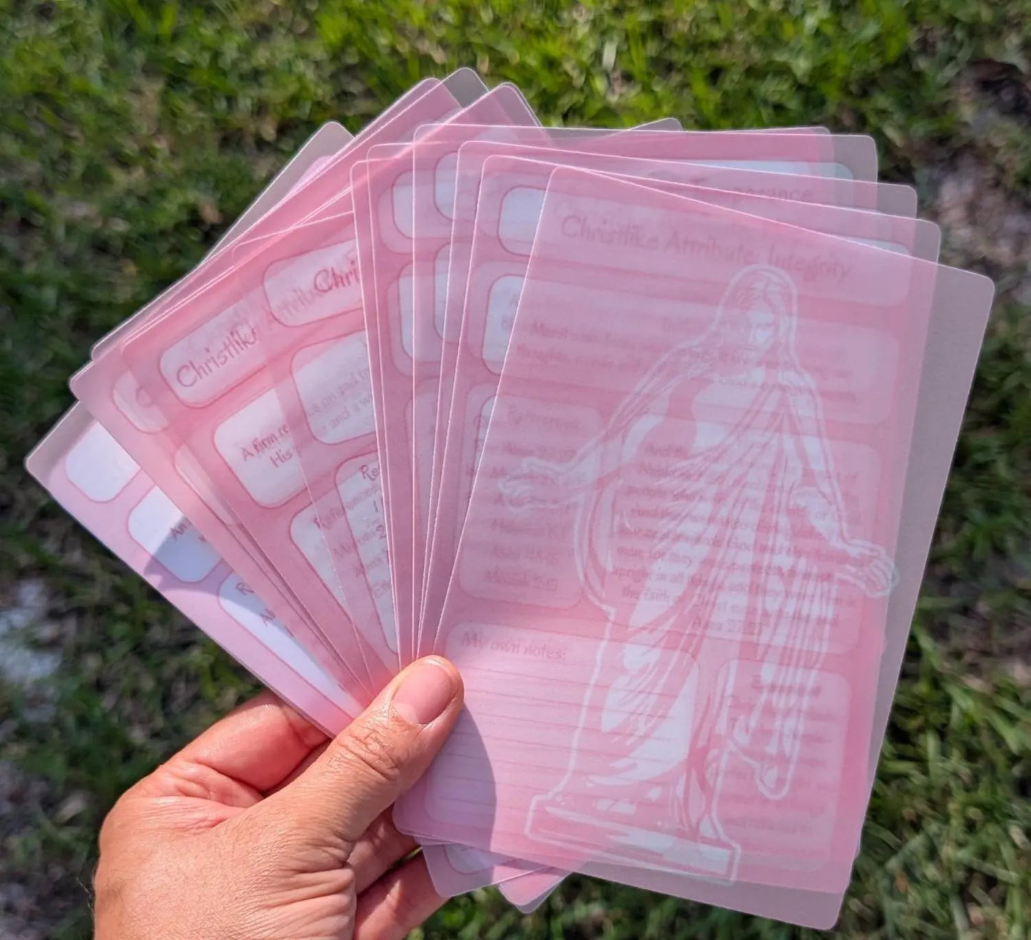 Book of Mormon Tip-Ins. Christlike Attributes Vellum inserts. 14-Piece Set (pink)