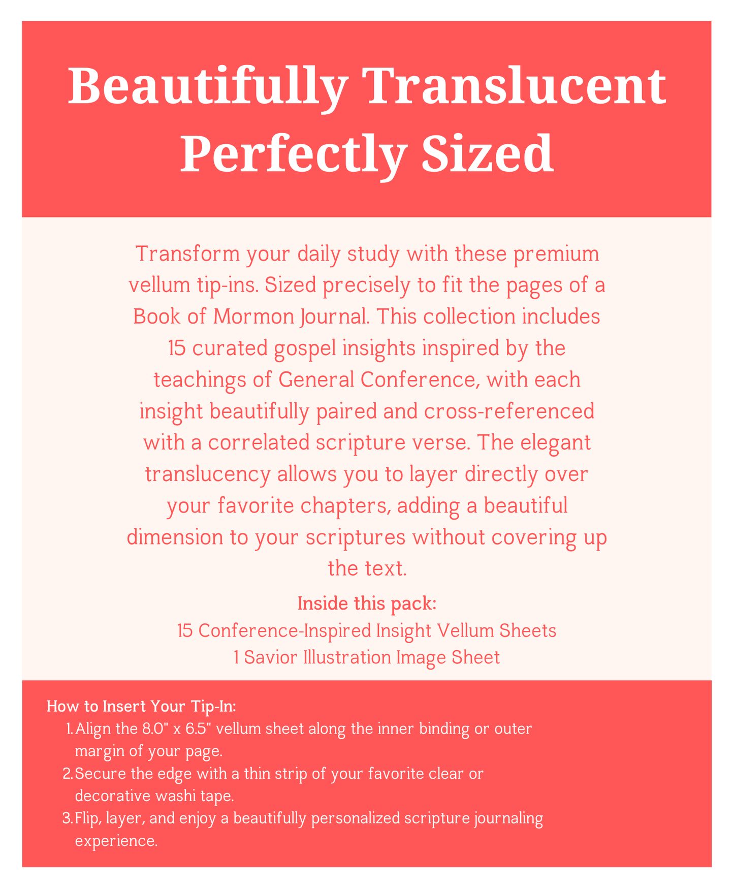 Book of Mormon Journal Tip-Ins. General Conference Insight Vellum Inserts. 16-Piece Set