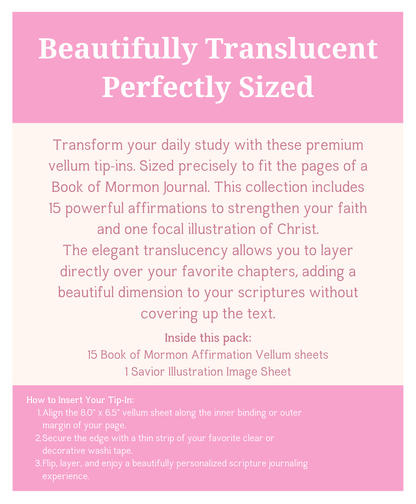 Book of Mormon Journal Tip-Ins. Affirmation Vellum Inserts. 16-Piece Set
