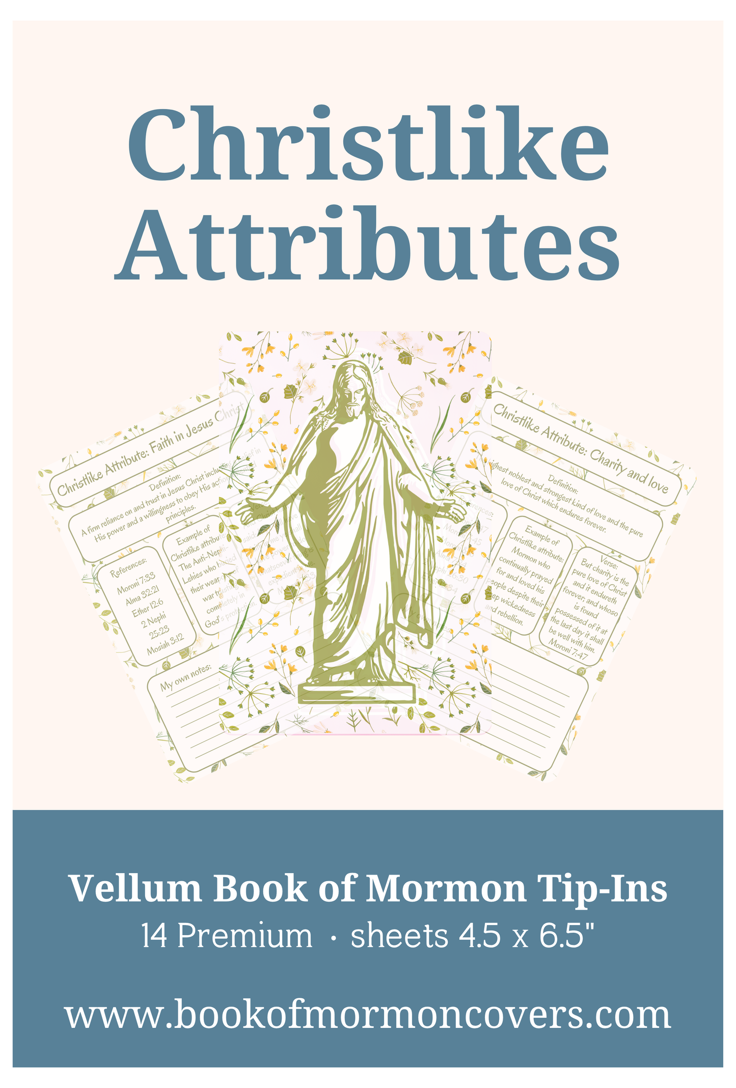 Book of Mormon Tip-Ins. Christlike Attributes Vellum inserts. 14-Piece Set