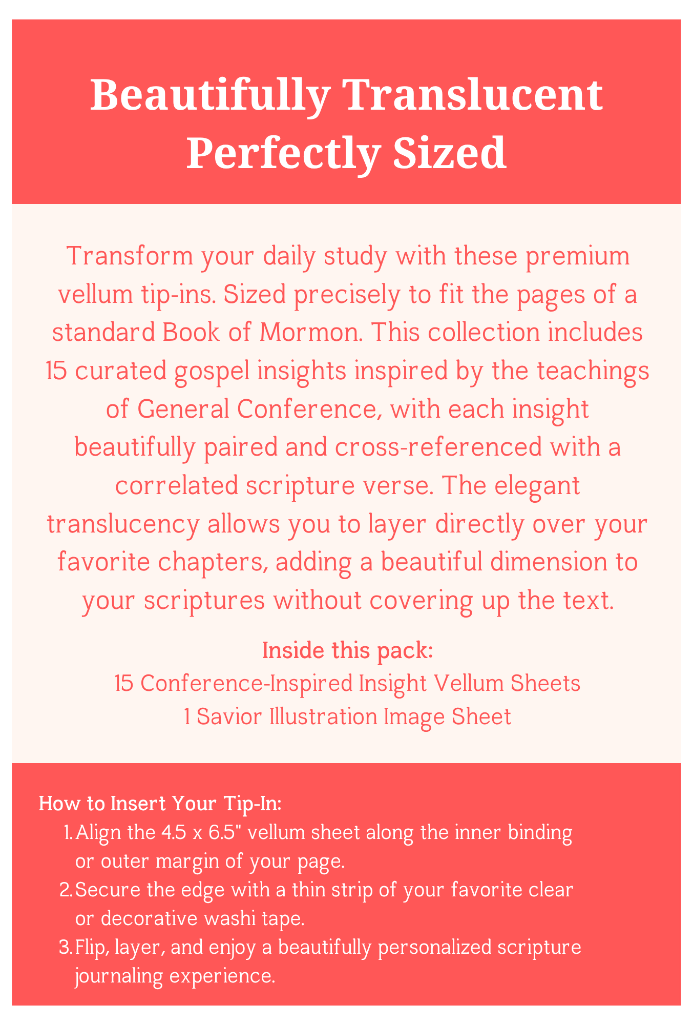 Book of Mormon Tip-Ins. General Conference Insight Vellum Inserts. 16-Piece Set