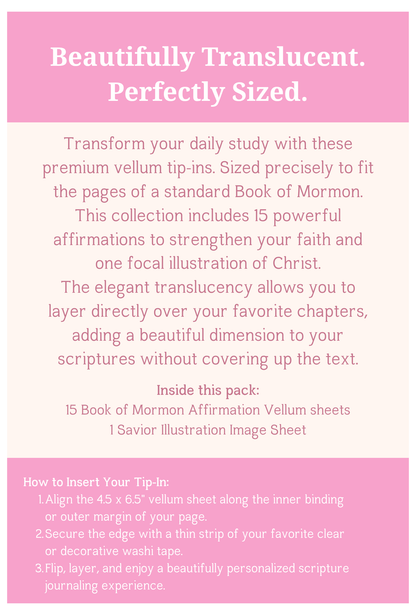 Book of Mormon Tip-Ins. Affirmation Translucent Vellum Inserts. 16-Piece Set