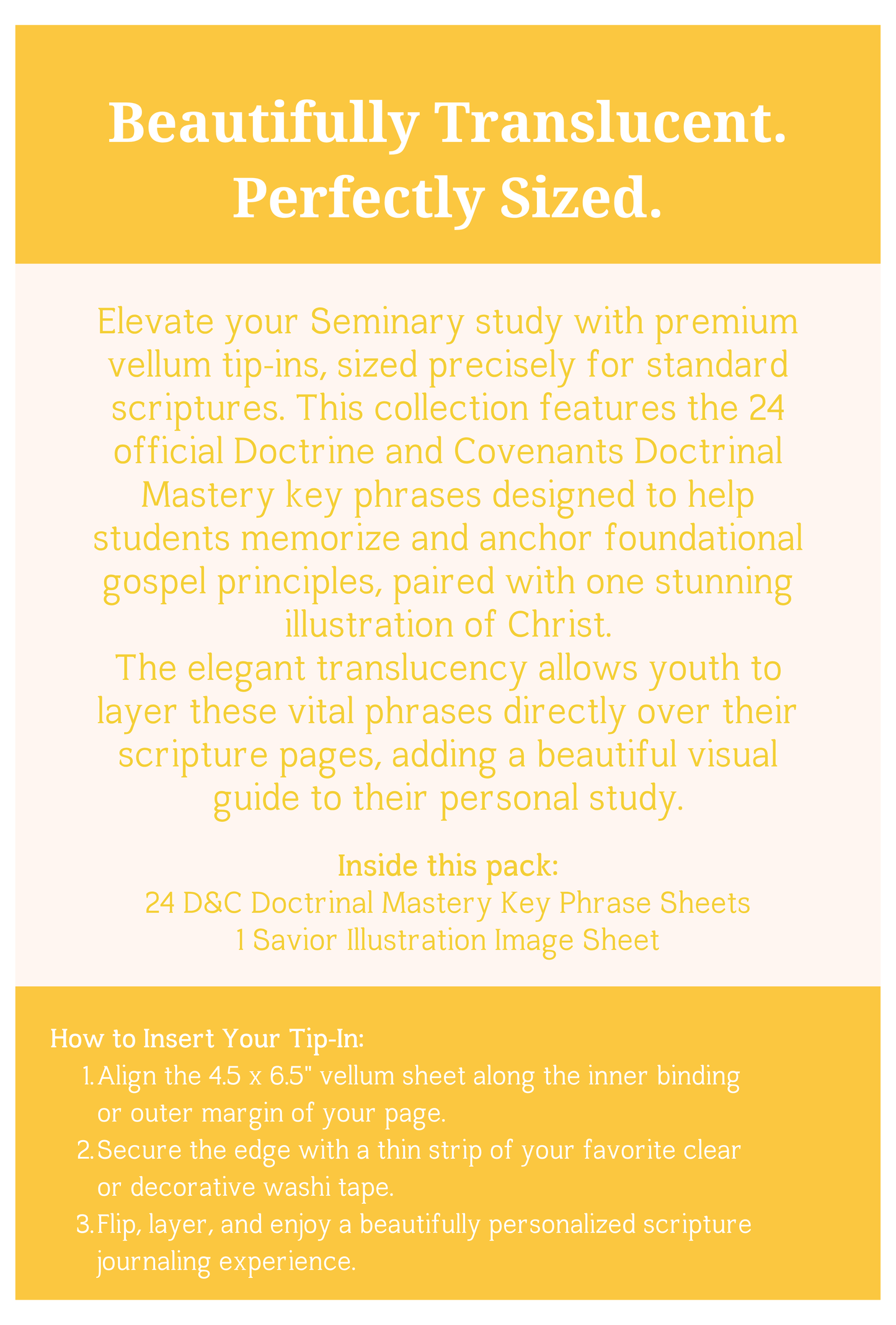 Doctrine and Covenants Seminary Doctrinal Mastery Vellum inserts. 25-Piece Set