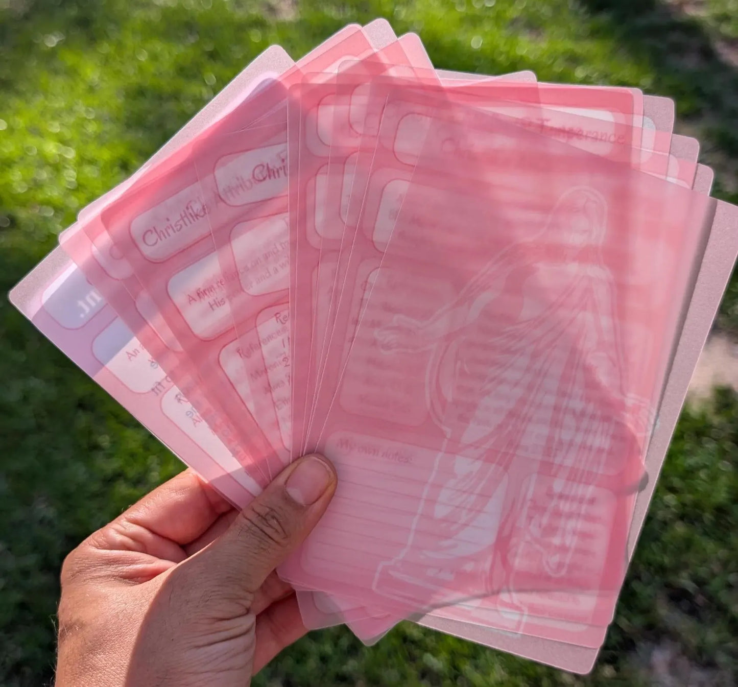 Book of Mormon Tip-Ins. Christlike Attributes Vellum inserts. 14-Piece Set (pink)