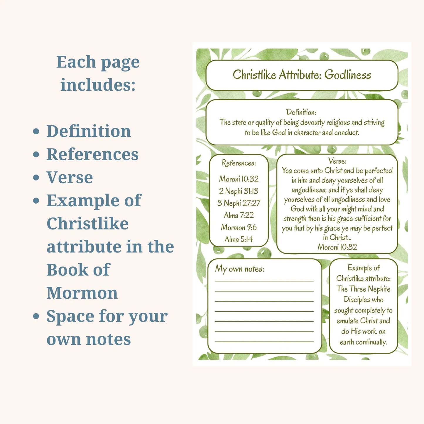 Book of Mormon Tip-Ins. Christlike Attributes Vellum inserts. 14-Piece Set