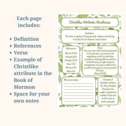 Book of Mormon Tip-Ins. Christlike Attributes Vellum inserts. 14-Piece Set