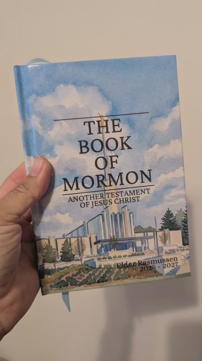 Hardcover Missionary Book of Mormon Watercolor Temple and Landscape